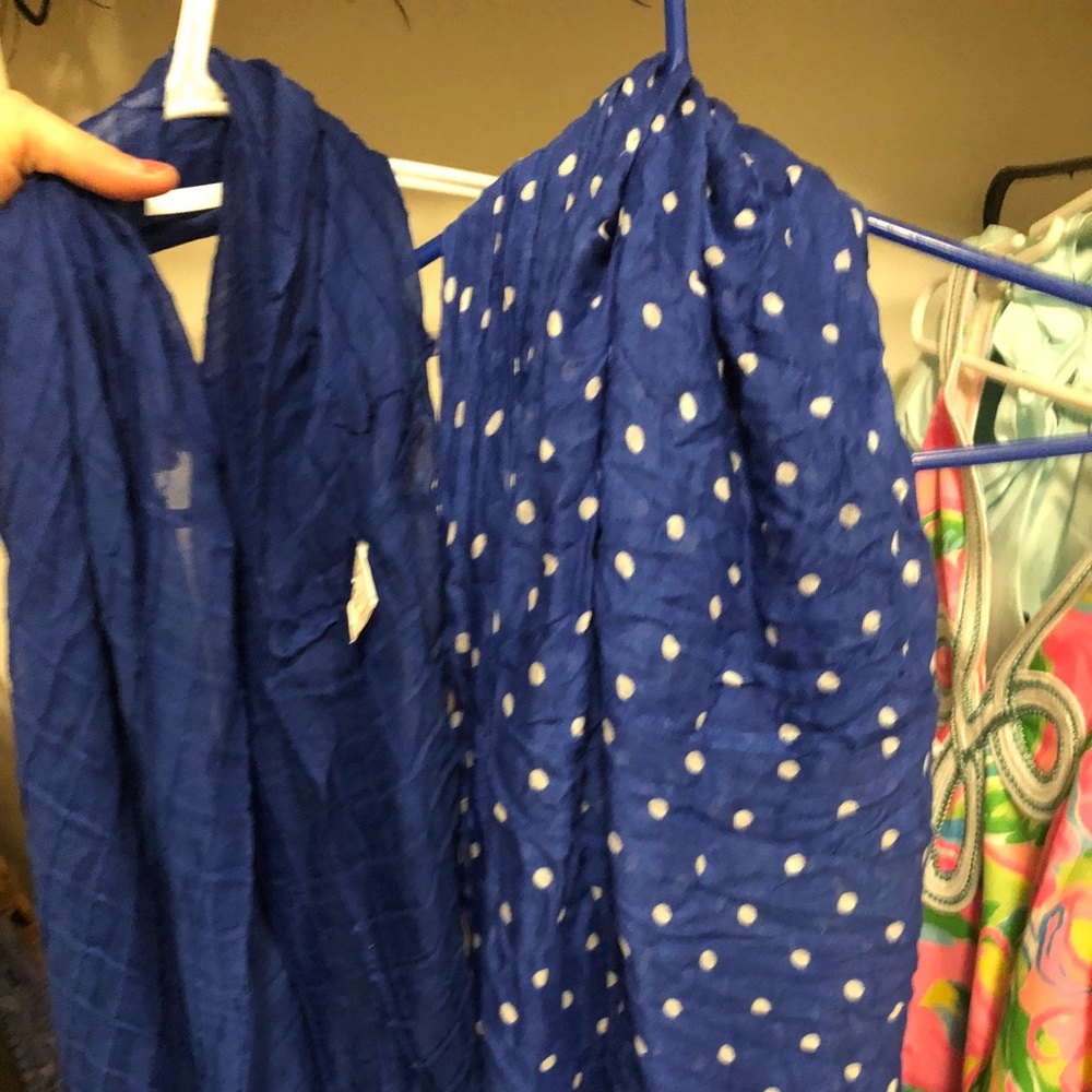 Two wrap around blue scarves!